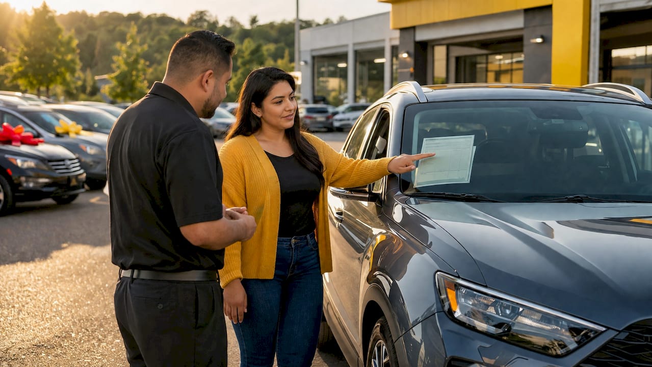 Customer discussing transparent pricing with dealer