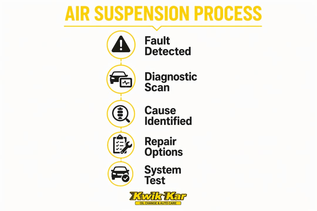 Infographic outlining Audi air suspension diagnosis steps
