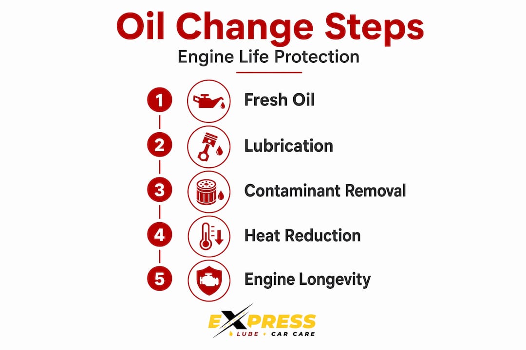 Infographic showing oil change steps for engine health