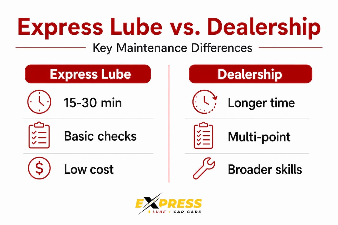 Infographic comparing express lube shop and dealership services