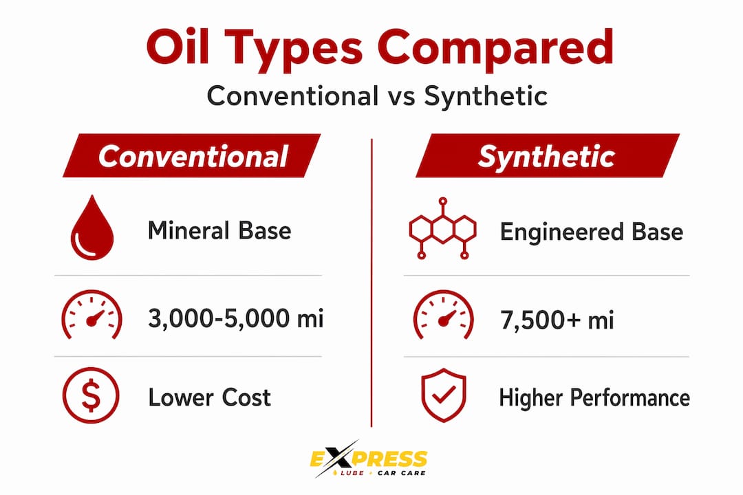 Infographic comparing conventional and synthetic oil