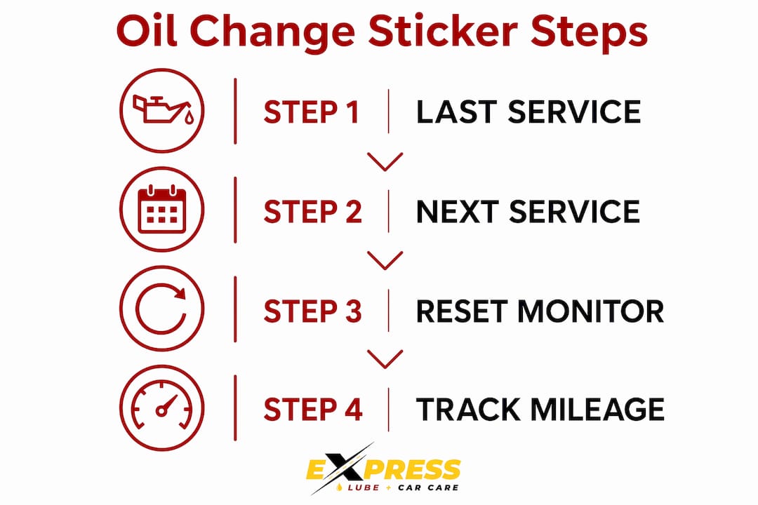 Infographic showing oil change sticker usage steps