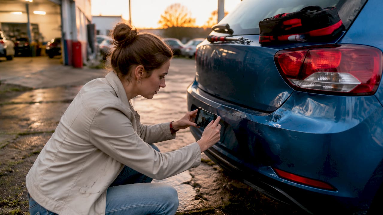 Car owner photographing damage before repair