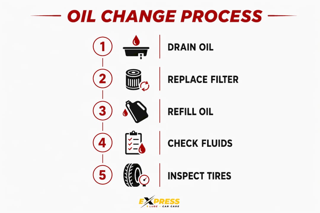 Infographic illustrating full-service oil change steps
