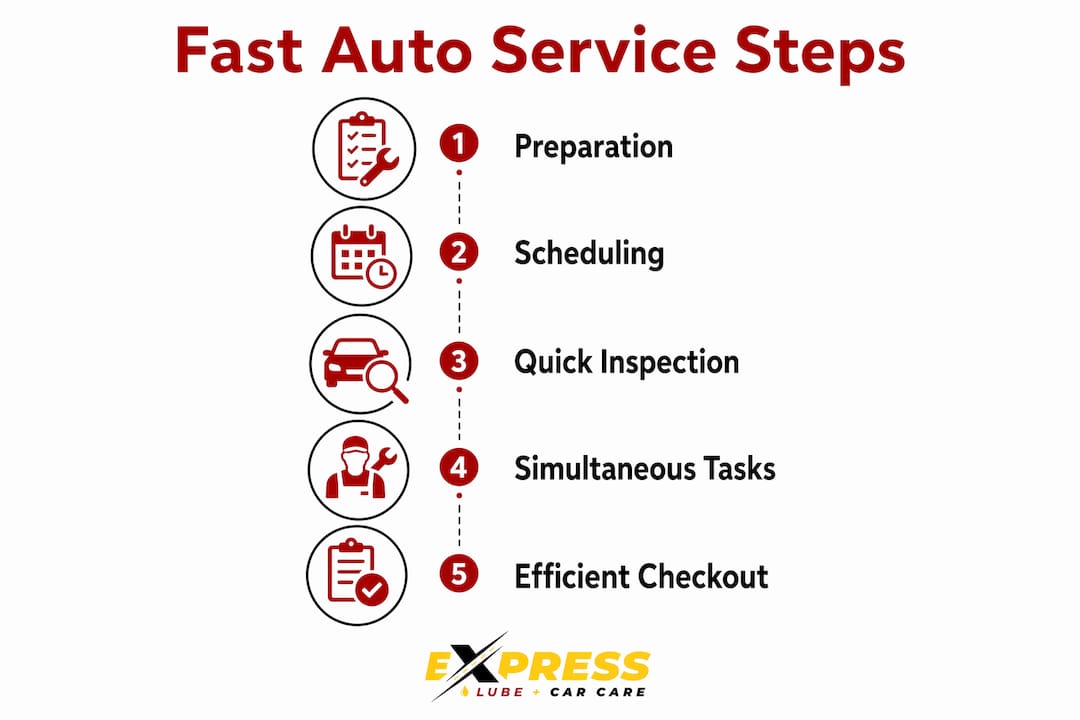 Infographic illustrating fast auto service steps in order