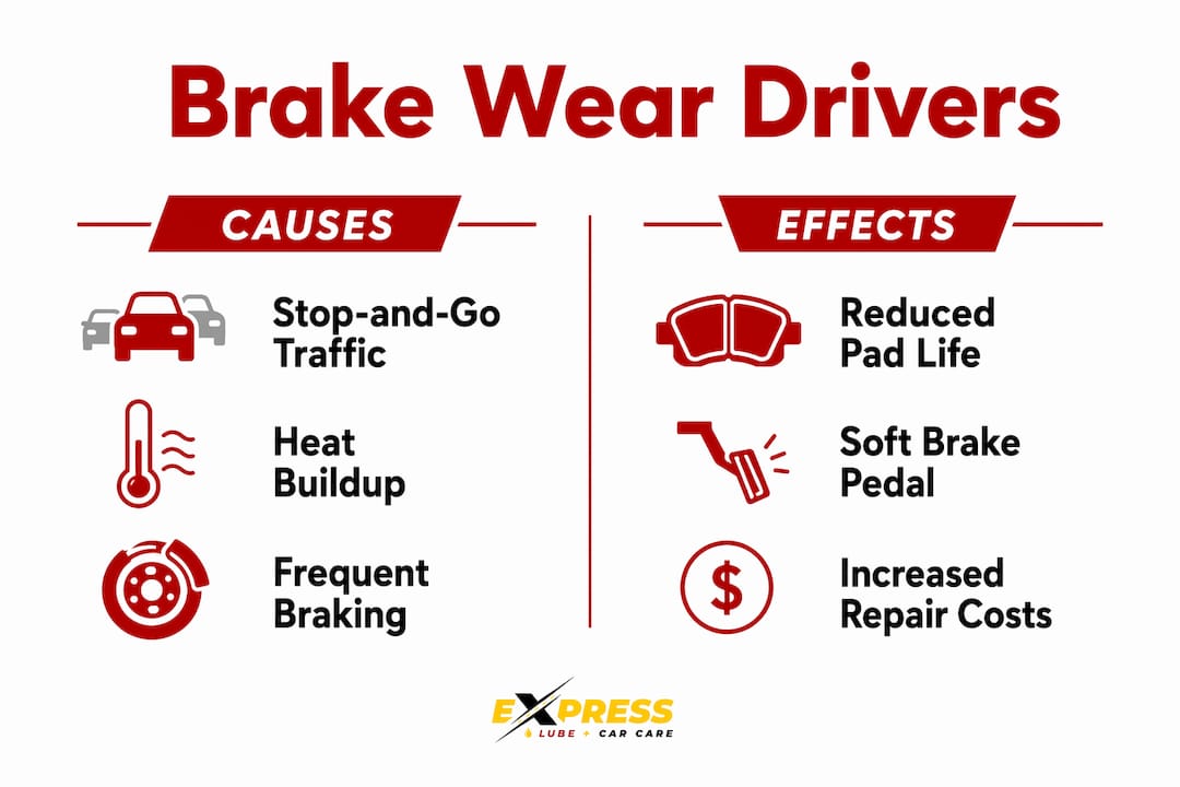 Infographic showing causes and effects of brake wear