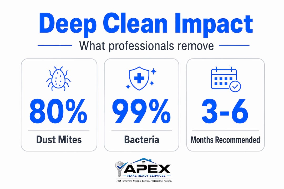 Infographic with dust mite, bacteria, and recommended months stats