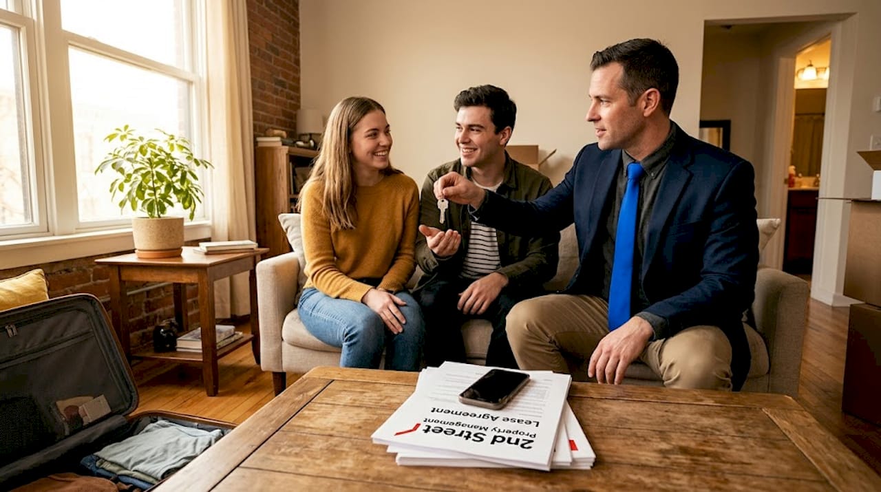 Property manager gives keys to tenants