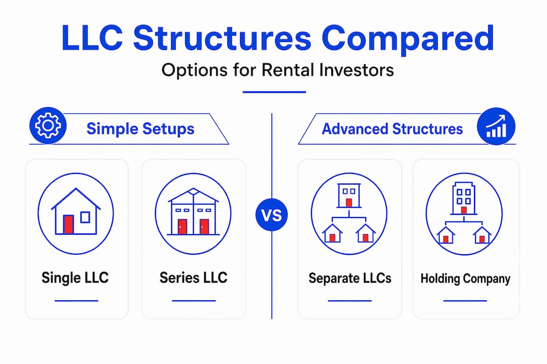 Infographic comparing LLC structure types for rentals