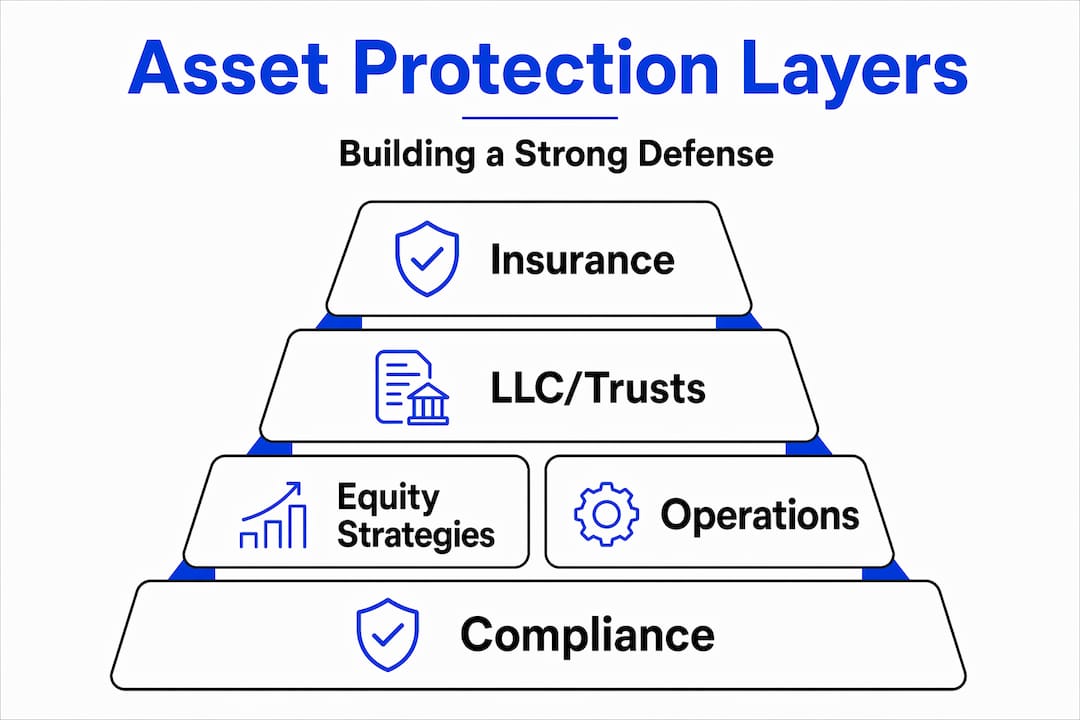 Layered infographic showing asset protection hierarchy