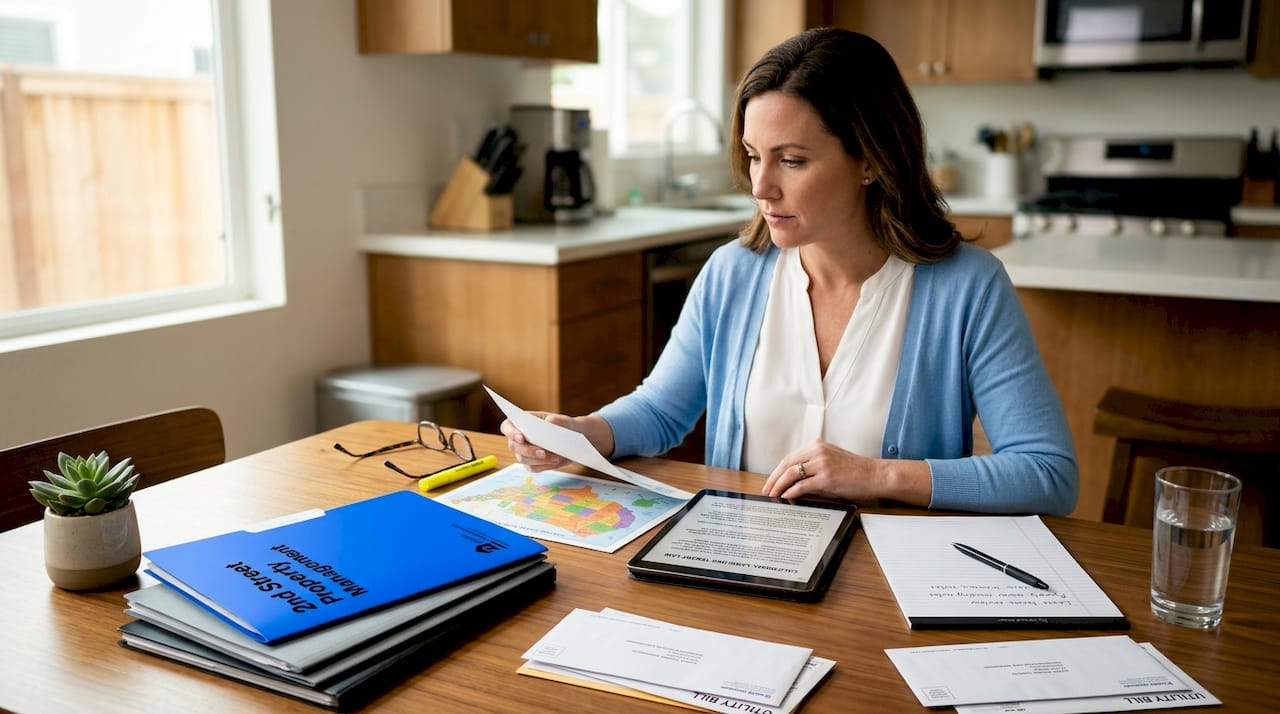 Property manager studies rental law map