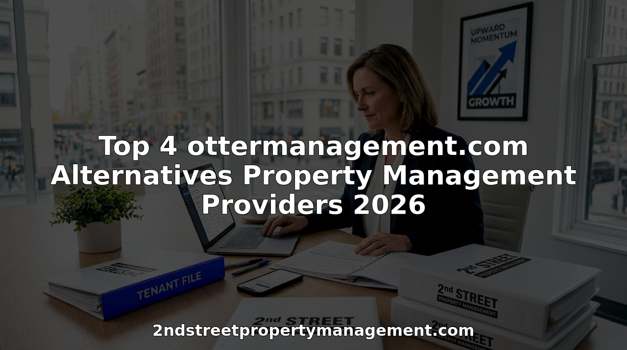 Property manager working in office with paperwork and laptop