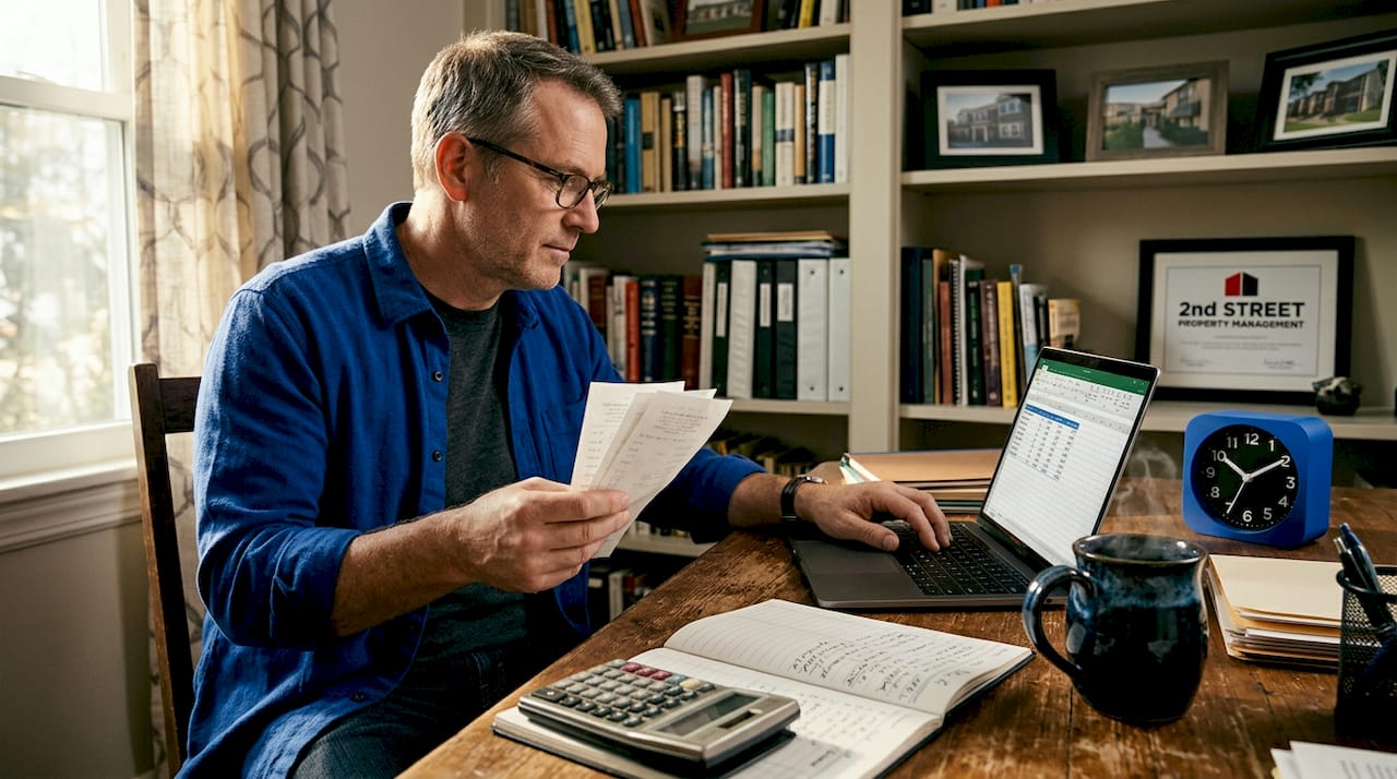 Landlord reviewing rental property expenses