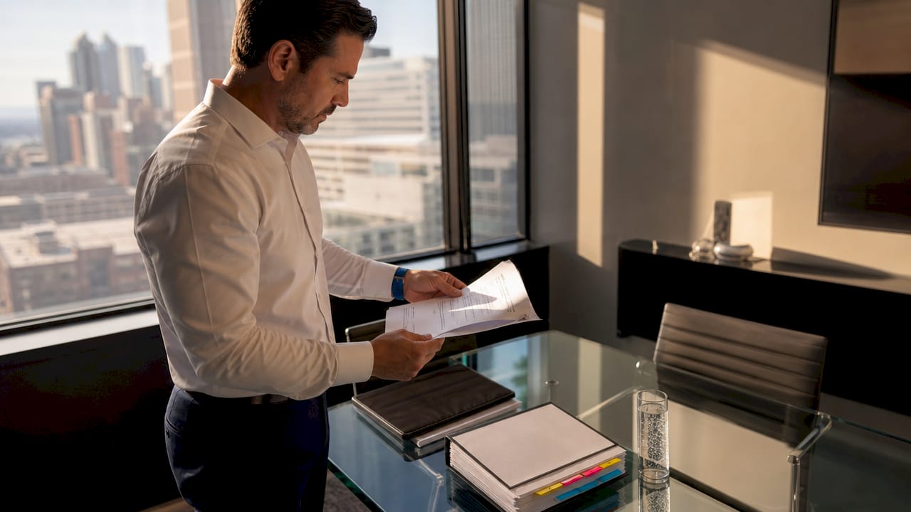 Licensed property manager reviewing credentials