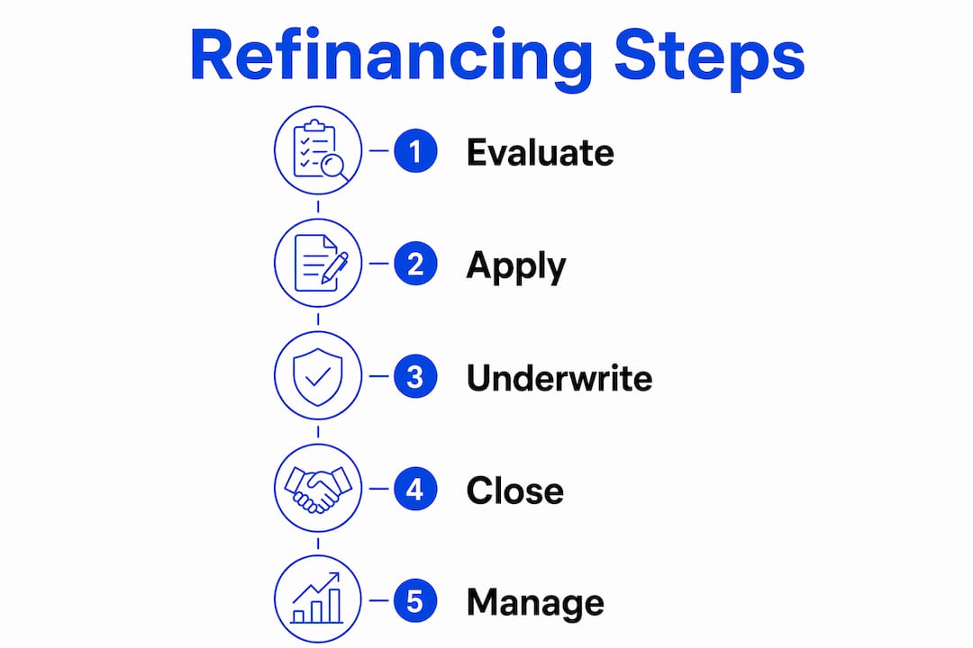 Infographic showing rental property refinancing process steps