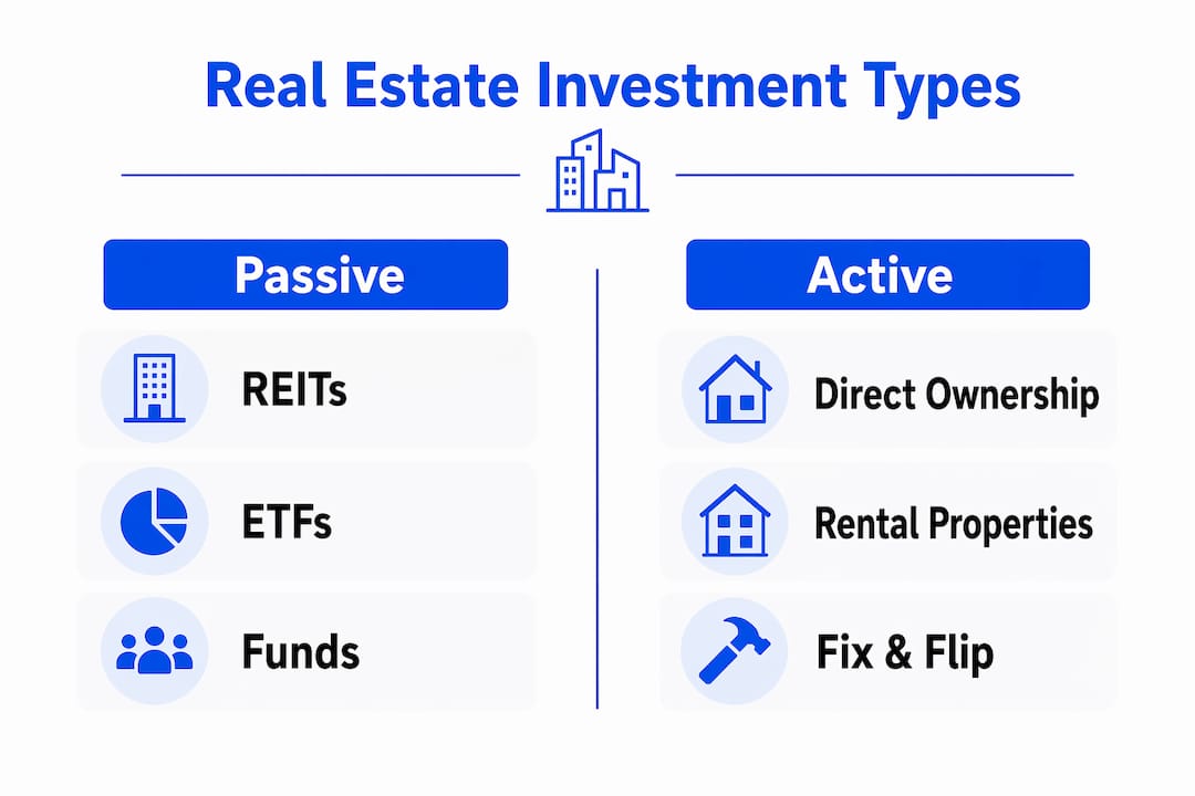 Infographic comparing passive and active real estate investments