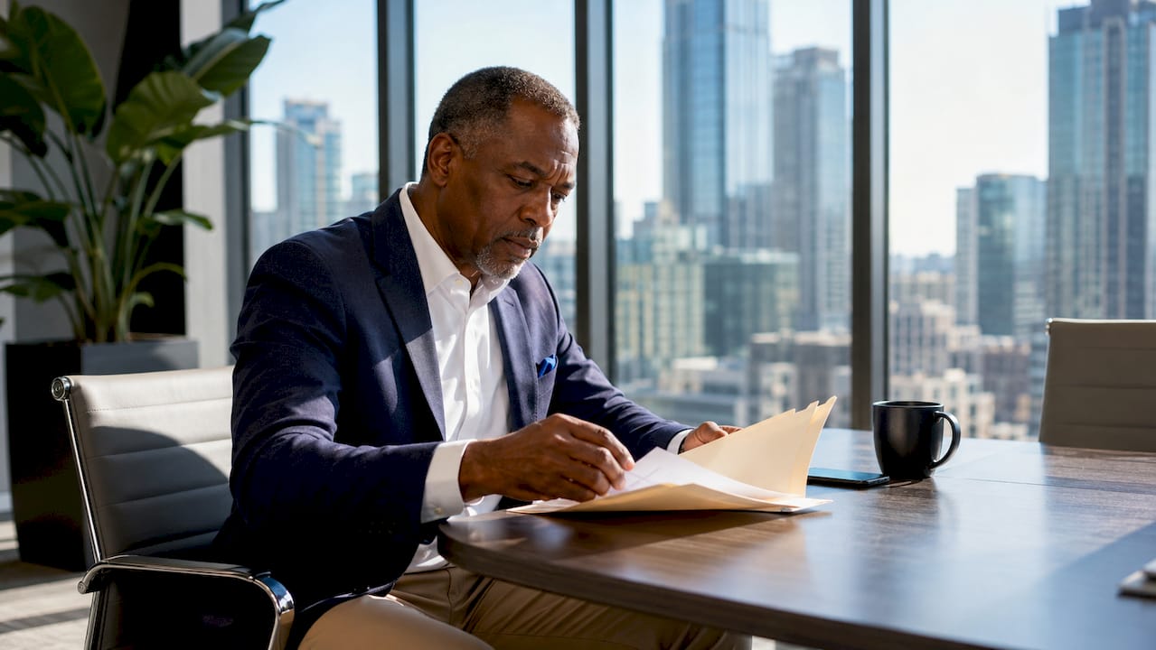 Landlord reviewing rental application documents