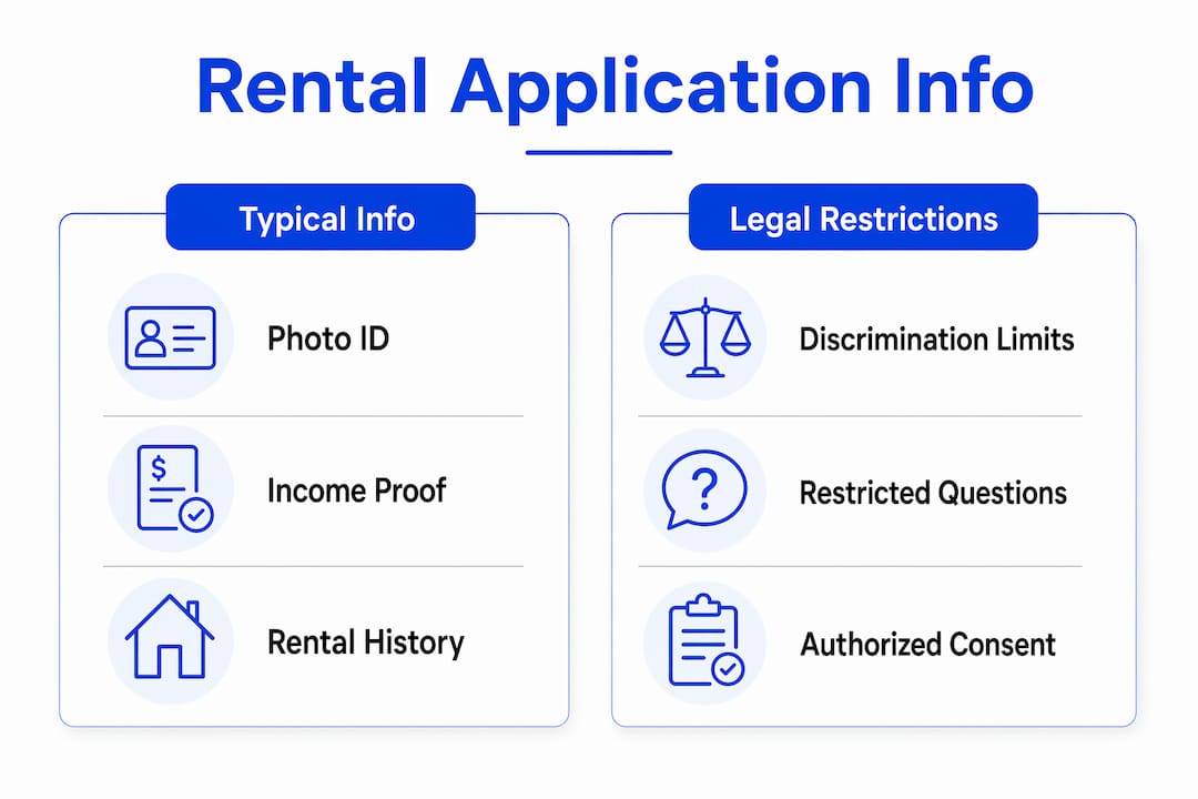 Infographic comparing typical info versus legal restrictions in rental applications