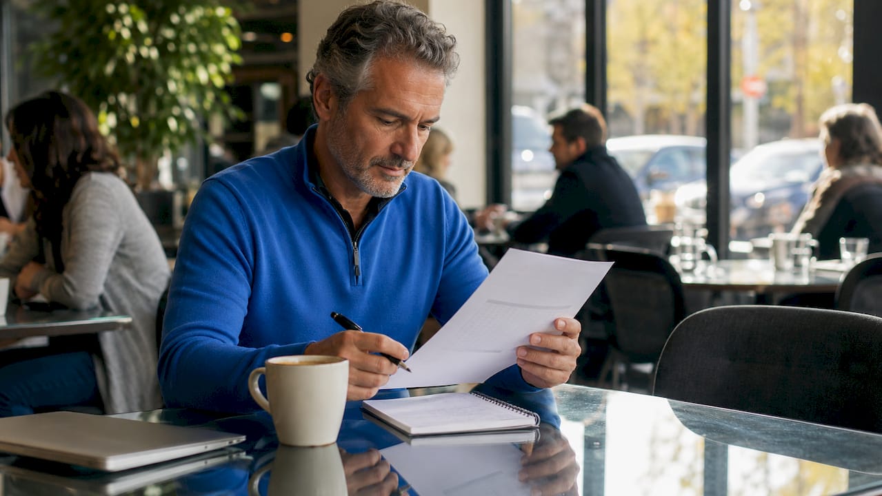 Landlord reviewing rental property cash flow documents