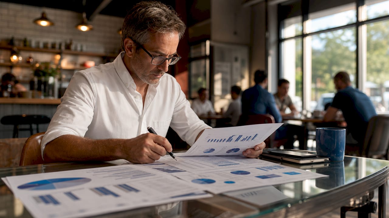 Investor reviewing property growth charts