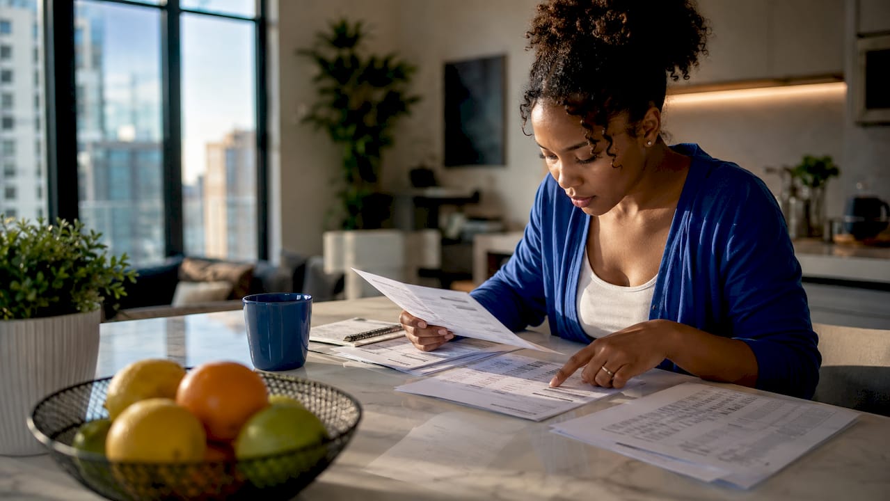 Woman reviewing house hacking financial documents