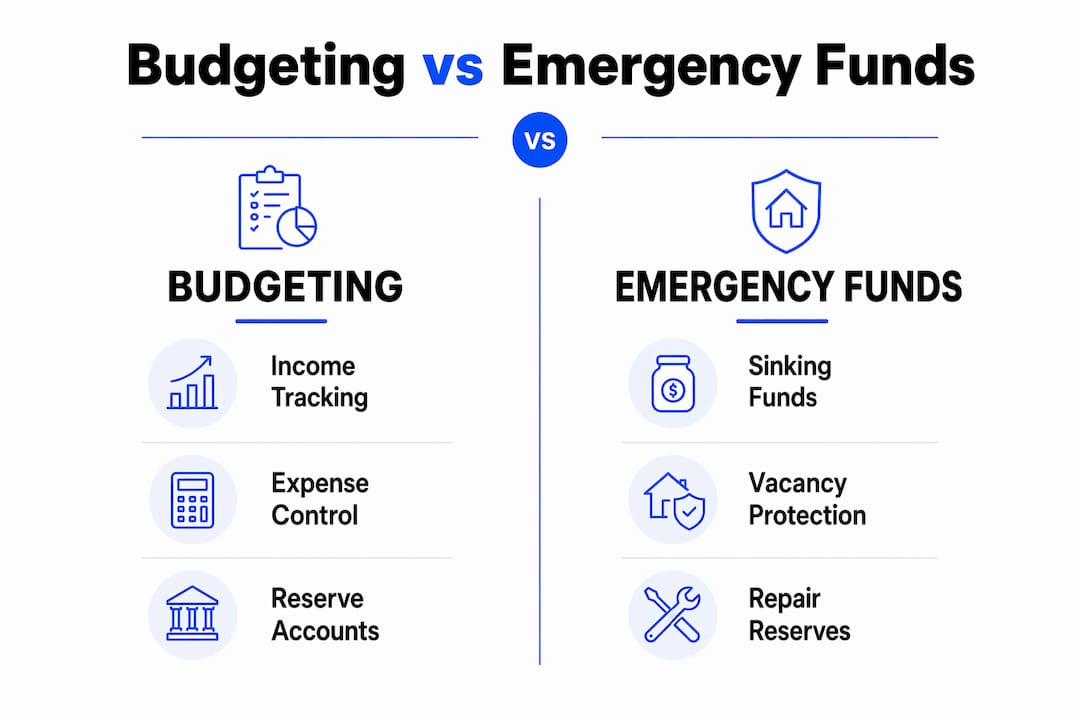 Infographic comparing budgeting and emergency fund strategies