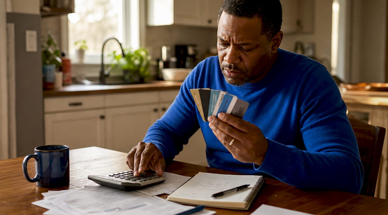Man with credit cards facing financial stress