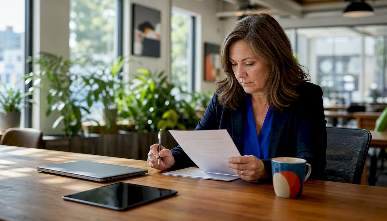 Property manager reviewing tenant application form