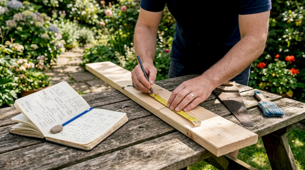 Hands measuring wood for capital repair project
