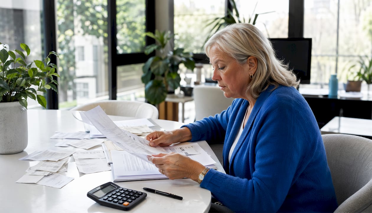 Hands sorting tenant turnover cost receipts