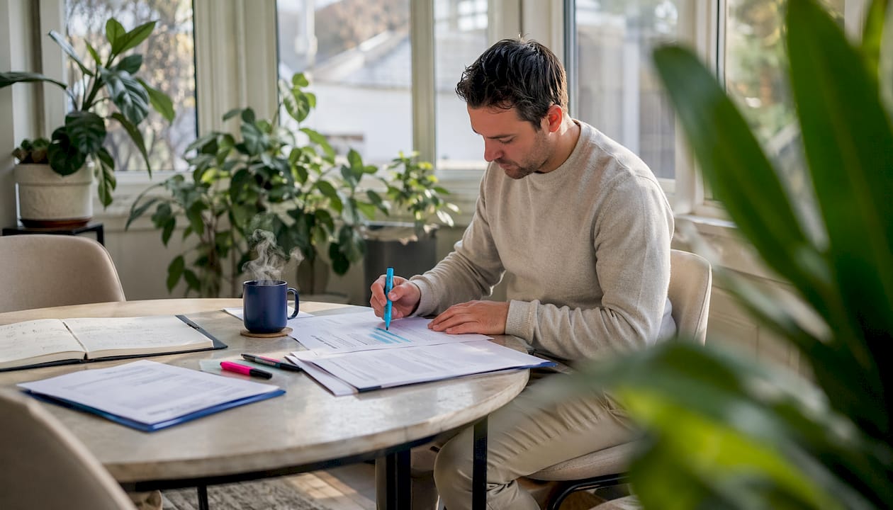 Property manager reviewing tenant turnover paperwork