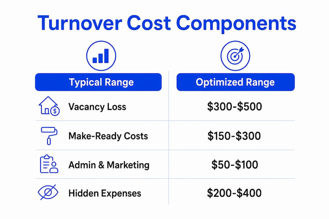 Infographic comparing typical vs optimized tenant turnover costs