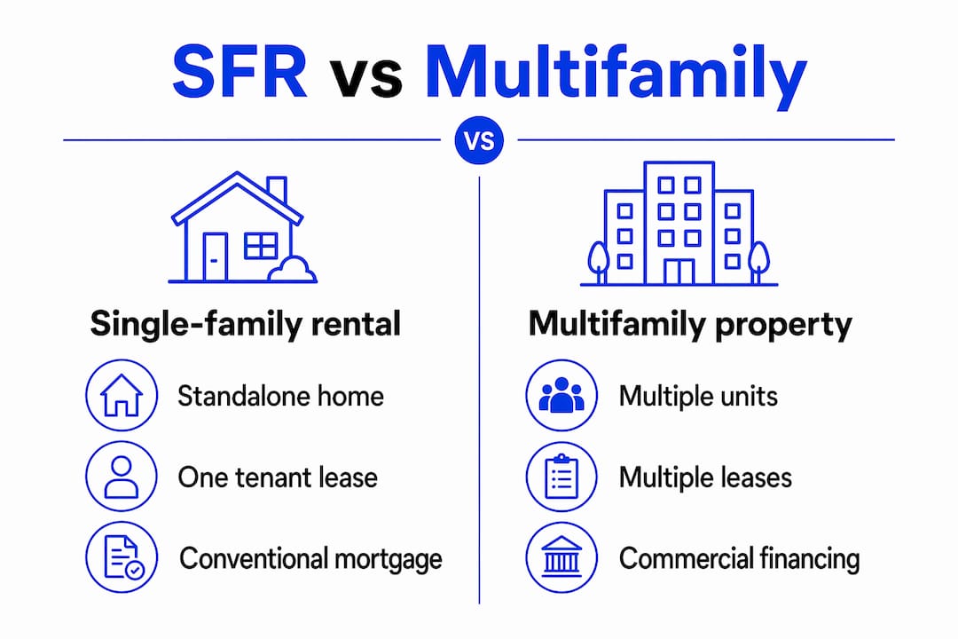 Comparison infographic of single-family rental and multifamily properties