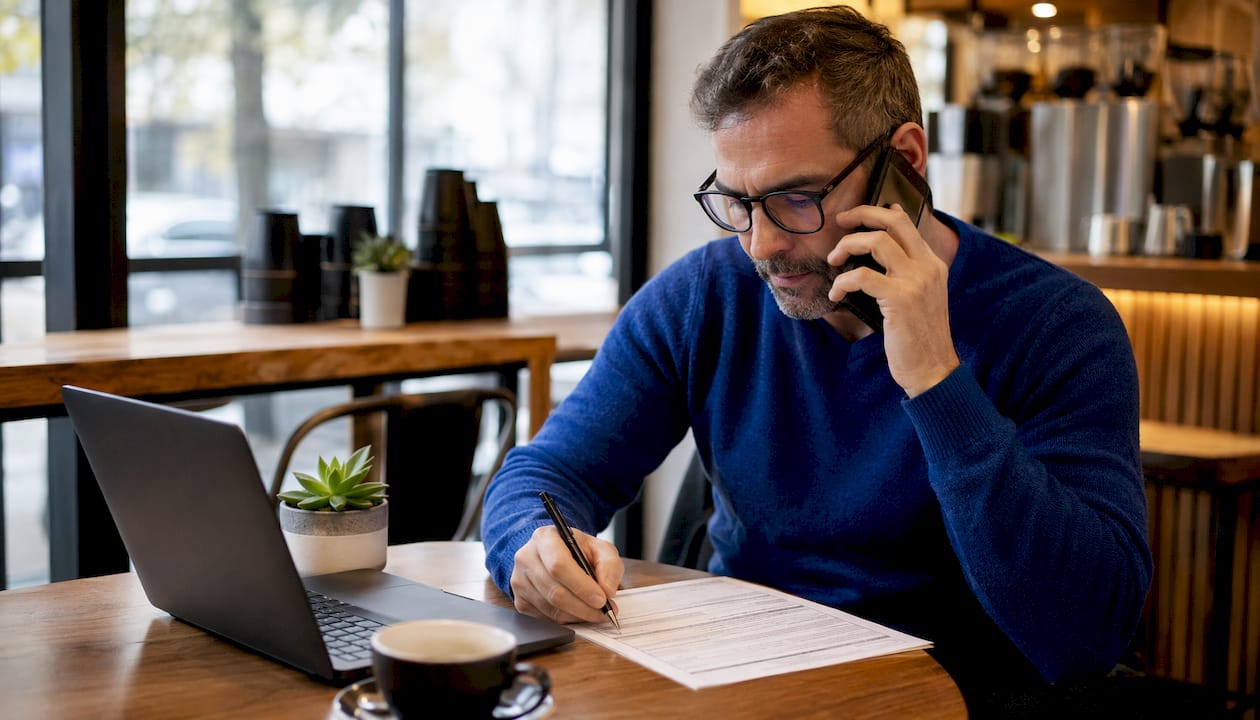 Man multitasking pre-approval loan process call