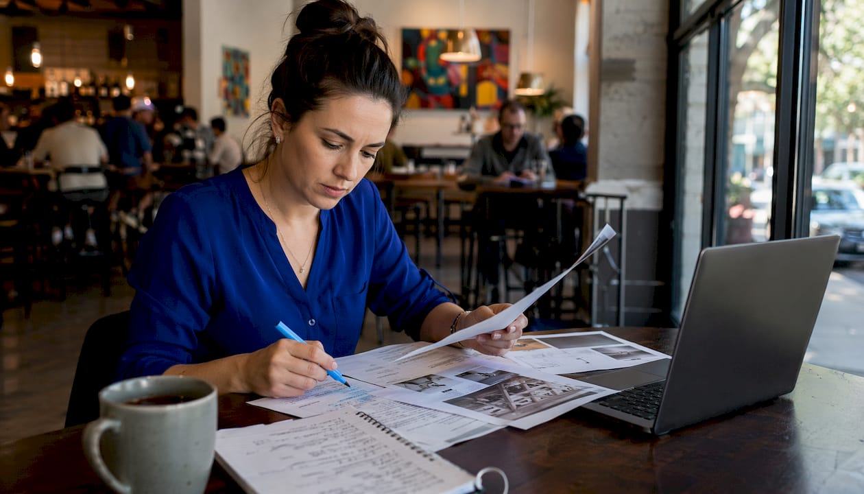 Woman reviewing rental property loan documents