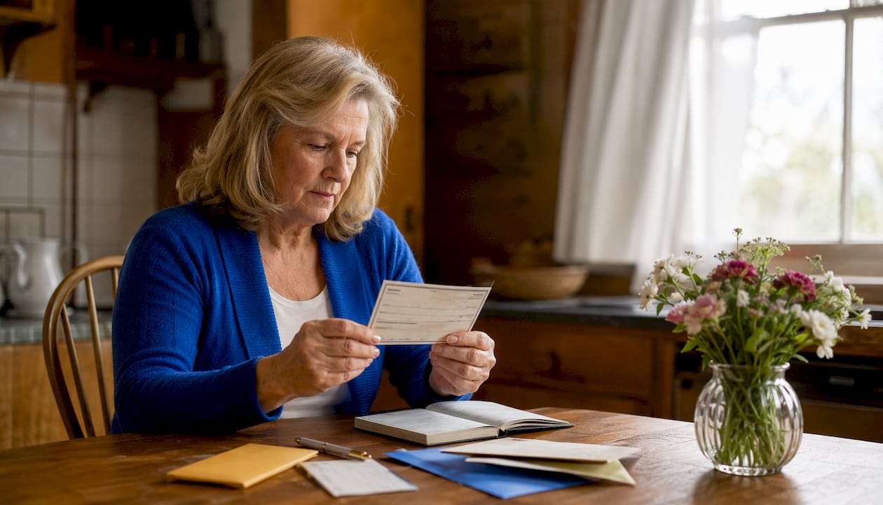 Hands holding rent payment check