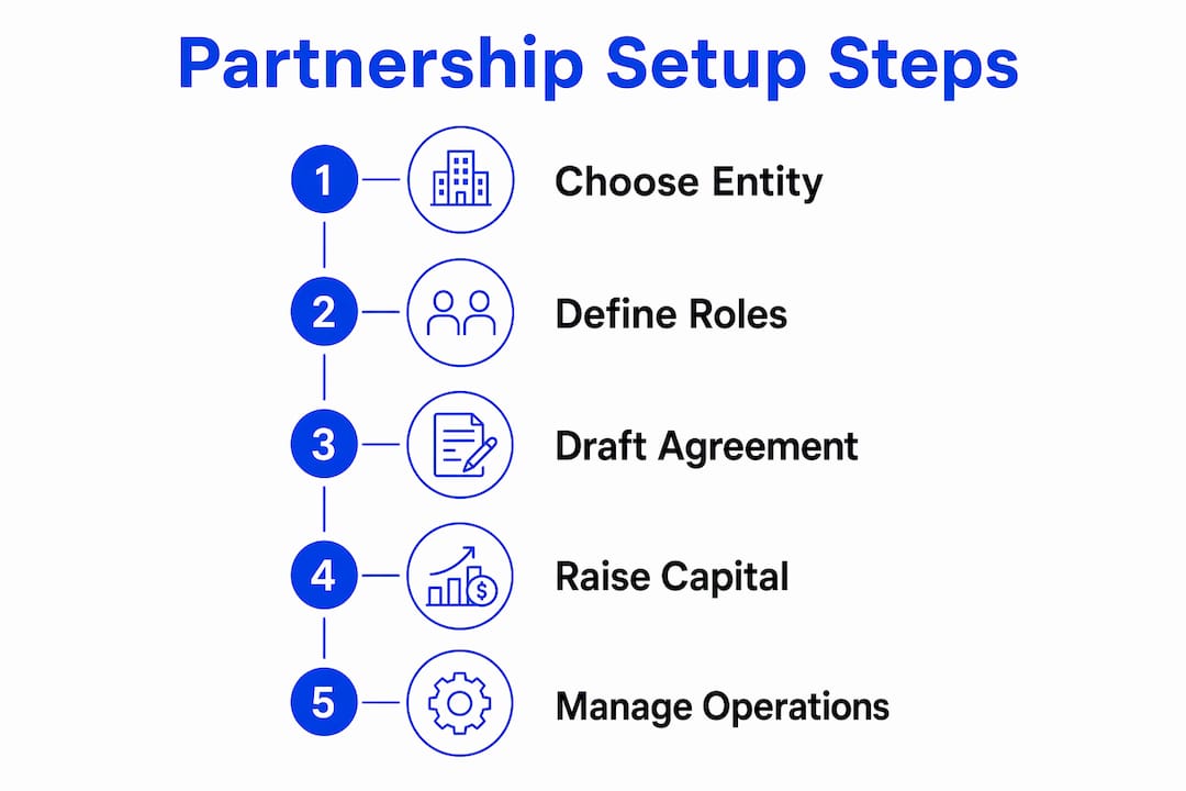 Infographic illustrating real estate partnership setup steps