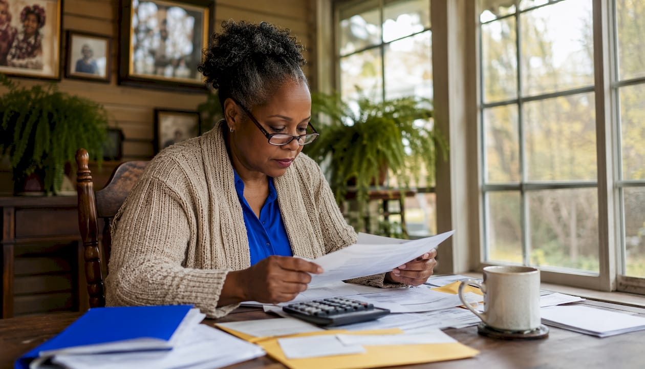 Landlord reviewing rental income paperwork