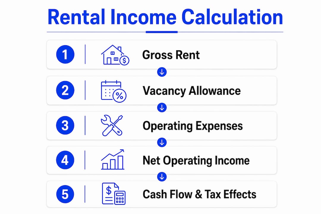 Infographic showing rental income calculation steps
