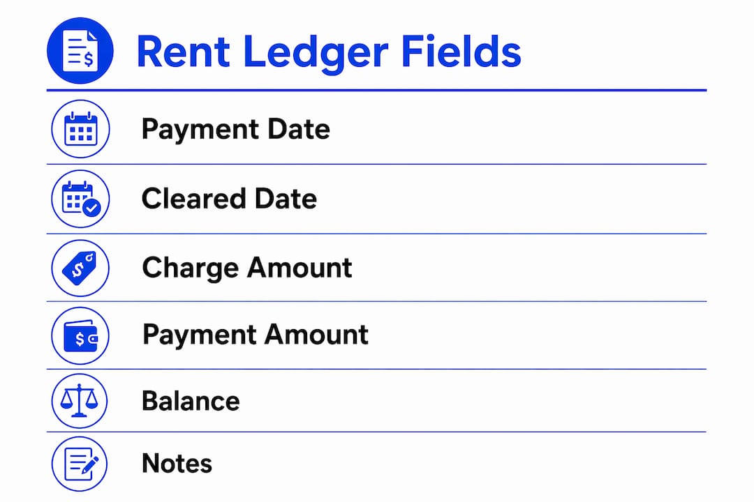 Infographic showing key rent ledger fields