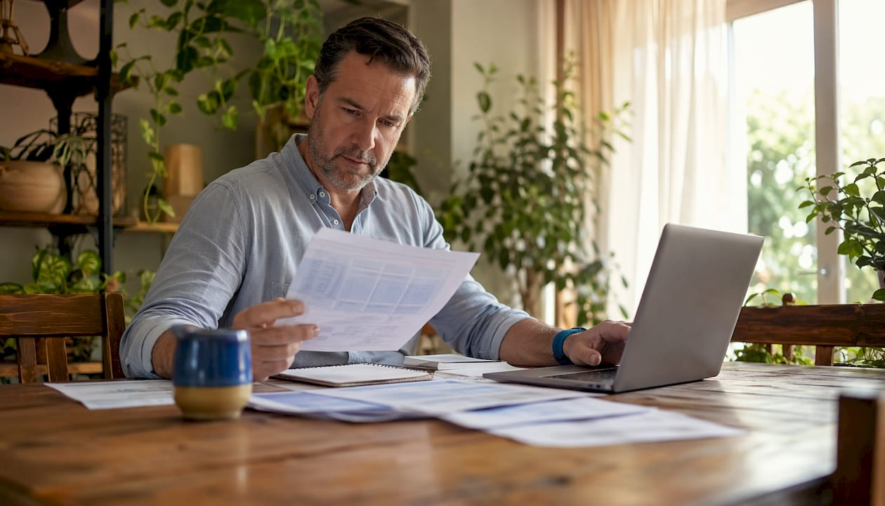 Real estate investor reviewing IRR calculations in home office