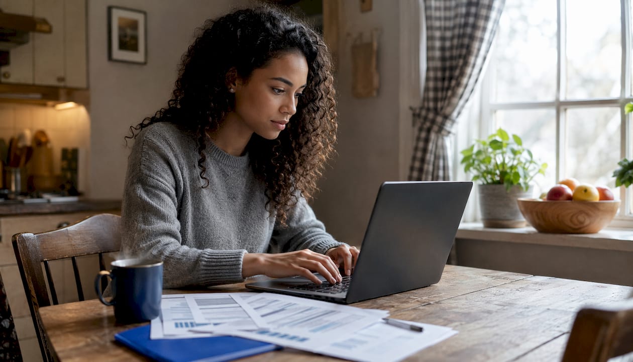 Woman working on financial model at desk