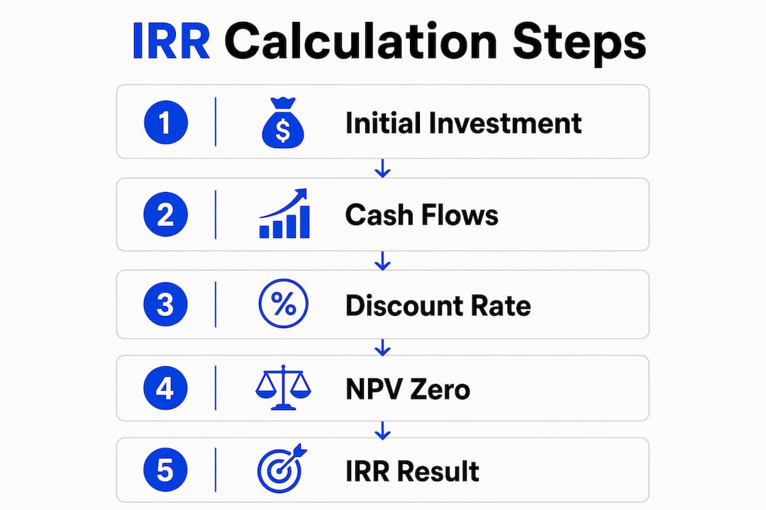 Infographic showing key steps in IRR calculation process