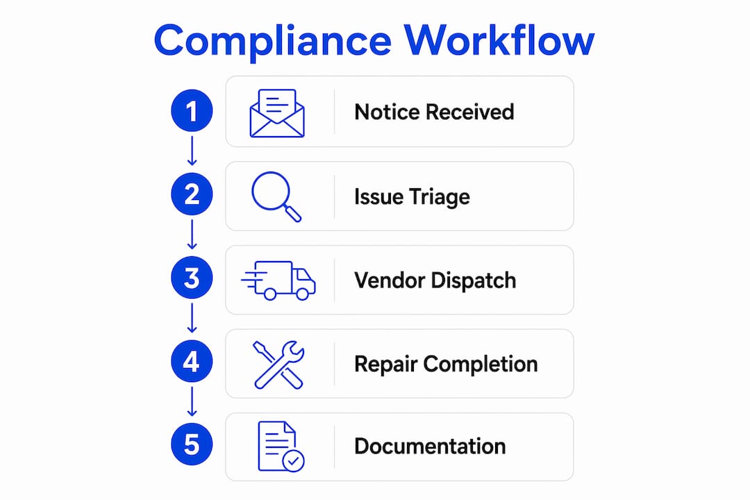 Infographic showing habitability compliance workflow steps