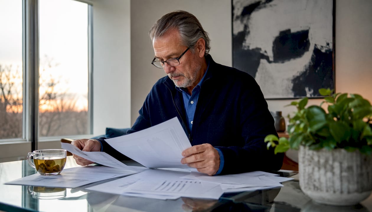 Landlord working on laptop in home office for passive income