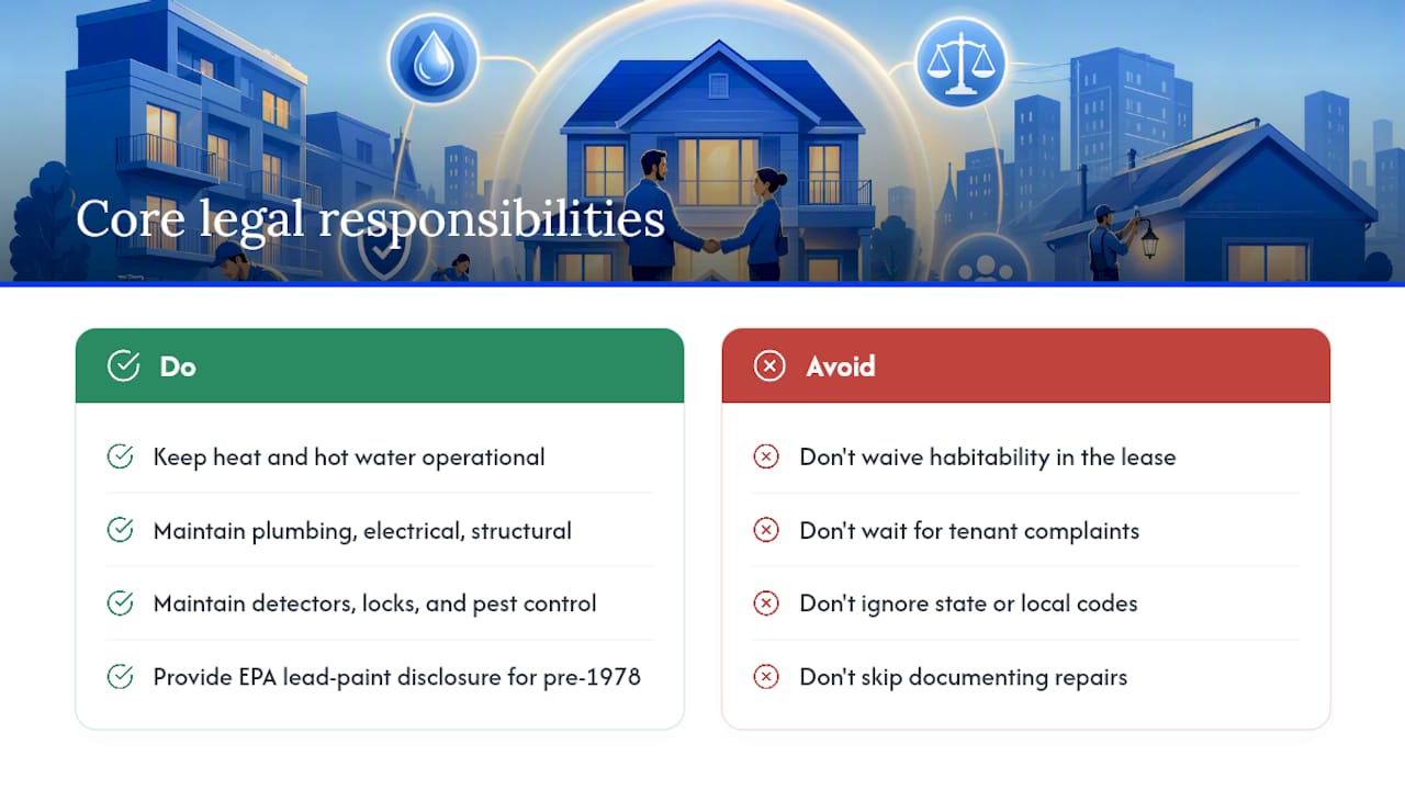 What are a landlord's core legal responsibilities? — overview diagram