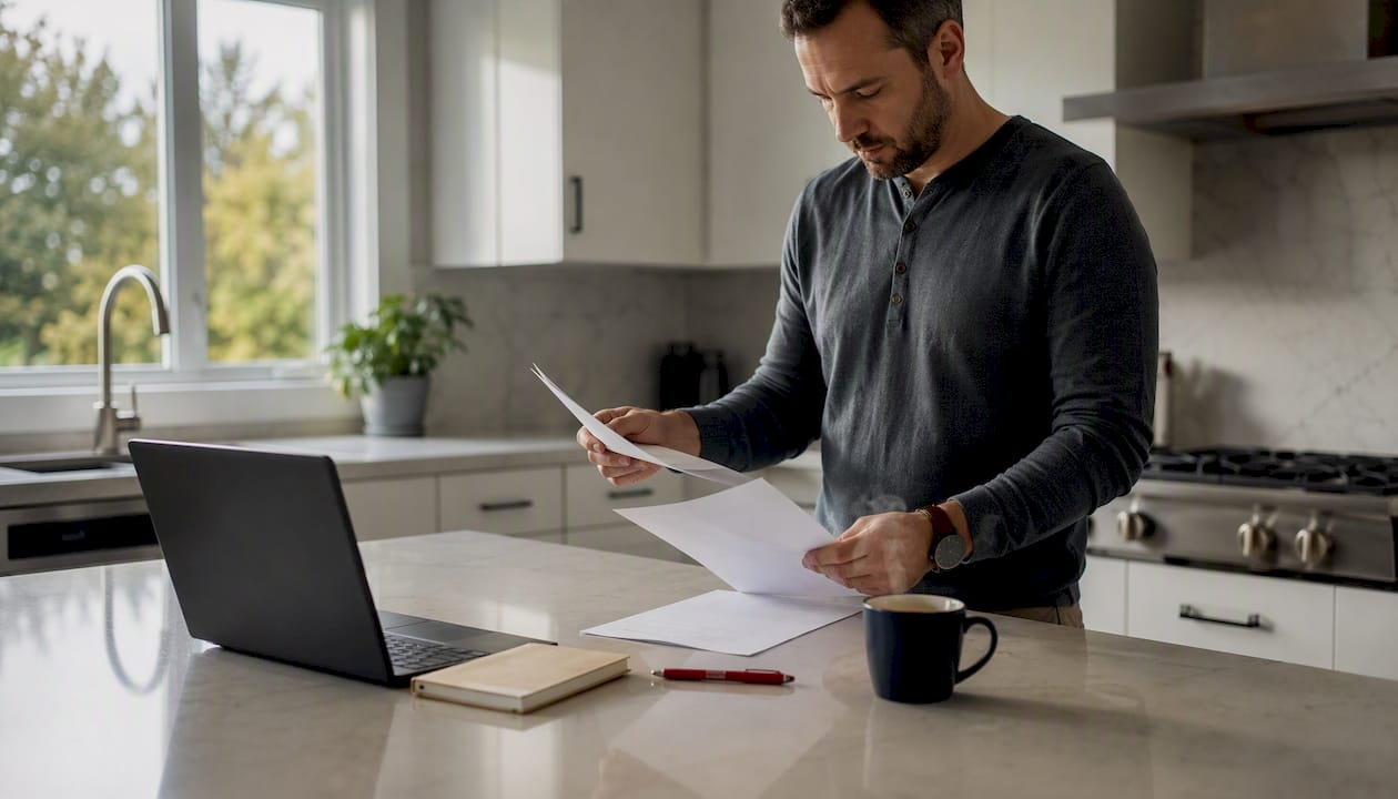 Landlord preparing eviction documents at desk
