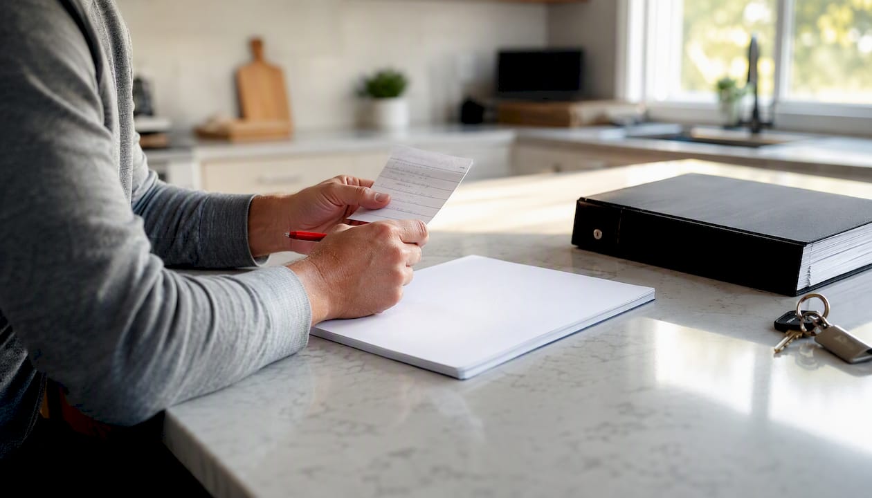 Landlord analyzing financial documents with calculator