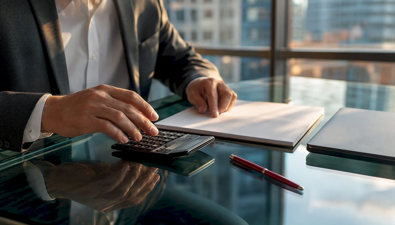 Landlord calculating prorated rent using calculator