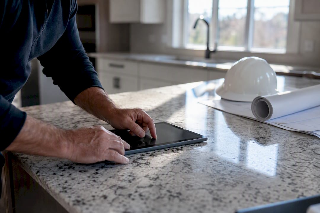 Landlord entering renovation budget on tablet
